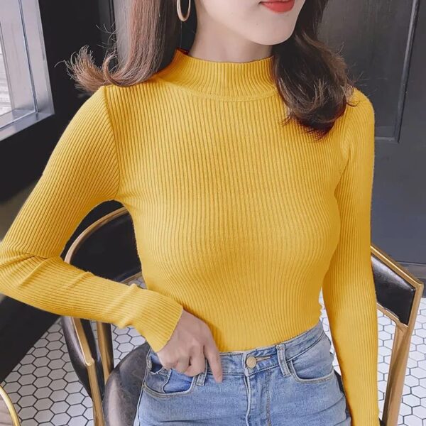 Autumn winter mock neck basic jumper long sleeve knitting pullover - Image 2