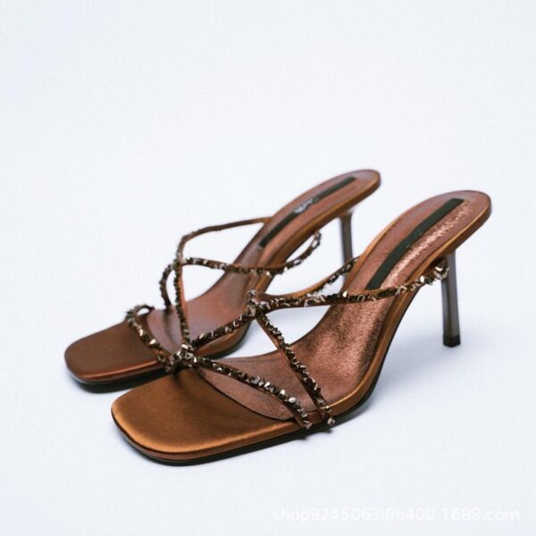 Lux Brown Stone Embellished Heels On PRE-BOOK
