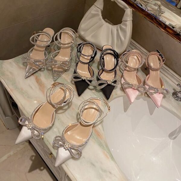 Lux Rhinestone Bow Strappy  Heels On PRE-BOOK