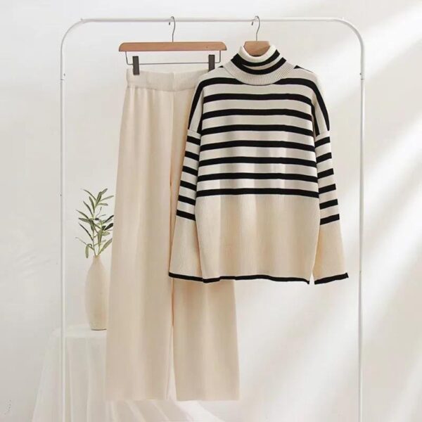 High-neck Striped woolen stripe coord set - Image 2
