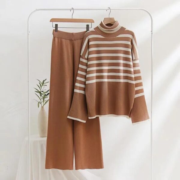 High-neck Striped woolen stripe coord set - Image 3