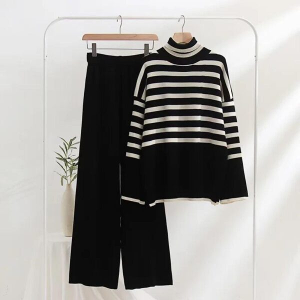 High-neck Striped woolen stripe coord set - Image 4