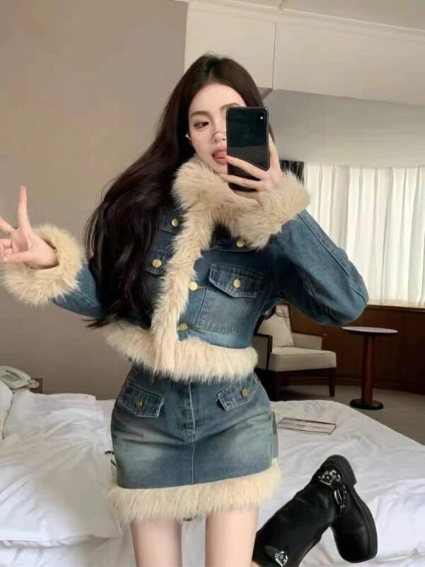 Imported Denim Fur Coord