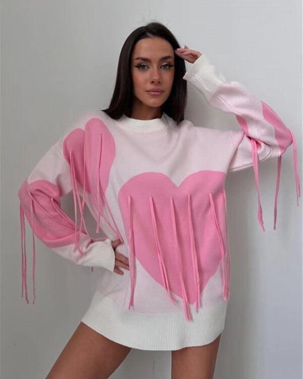 Heart Fleece Fringes sweatshirt