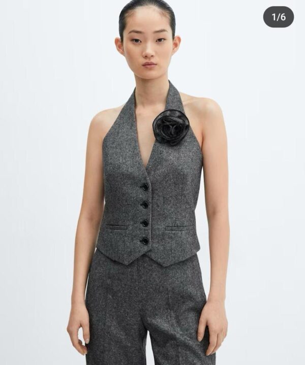 Two Pcs Halter Neck Waistcoat Set with Flower