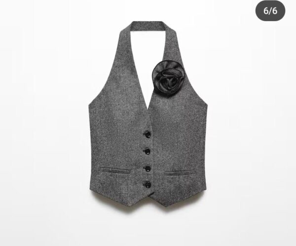 Two Pcs Halter Neck Waistcoat Set with Flower - Image 5