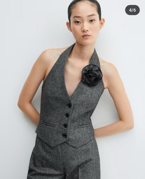 Two Pcs Halter Neck Waistcoat Set with Flower - Image 4