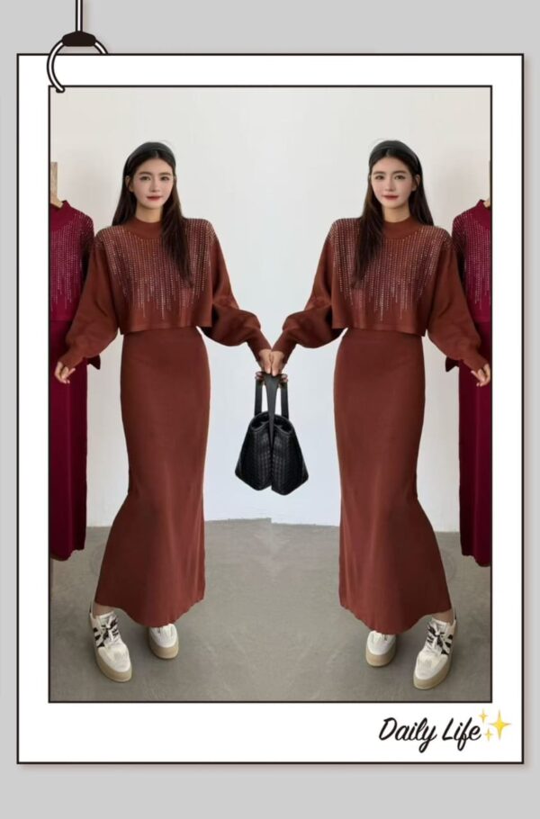 Embellished Skirt and Sweater Set