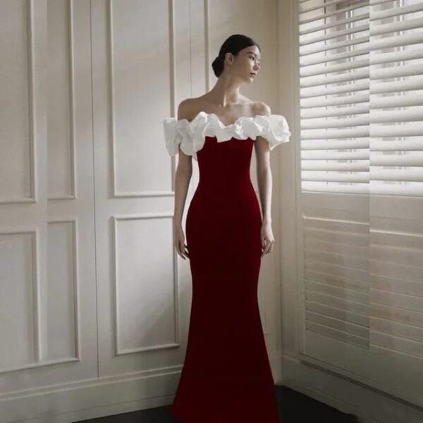 Ruffled Velvet Long Gown - Image 2