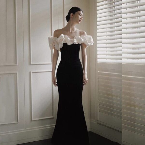 Ruffled Velvet Long Gown