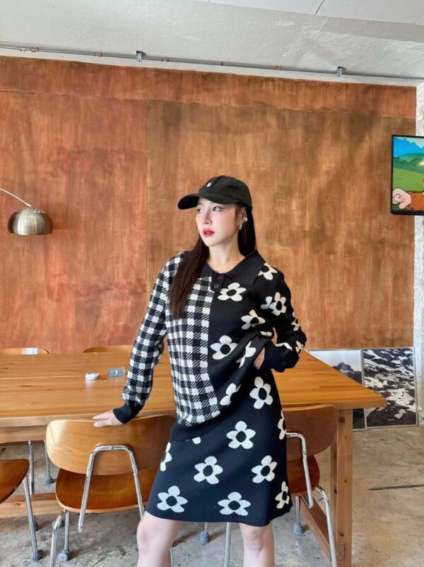 Long-sleeved floral woven cardigan skirt set - Image 4