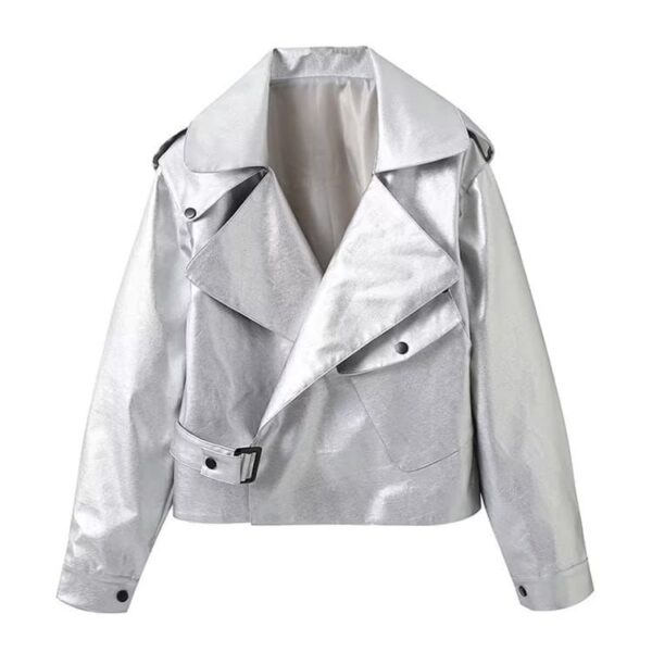 Shiny Faux Leather Jacket - Image 3