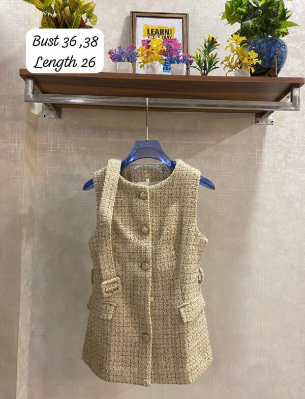 Textured Long Waistcoat Dress With belt - Image 4