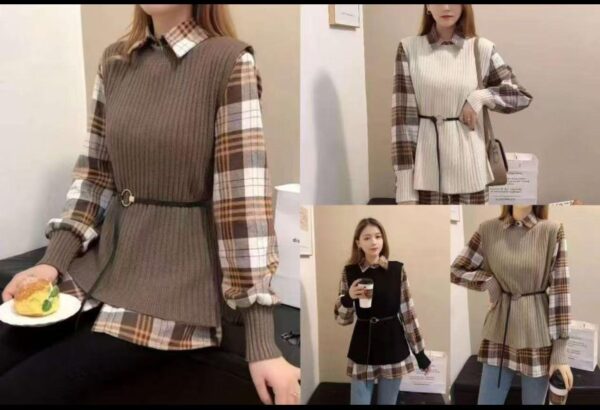 Checked sweater vest and belt - Image 5