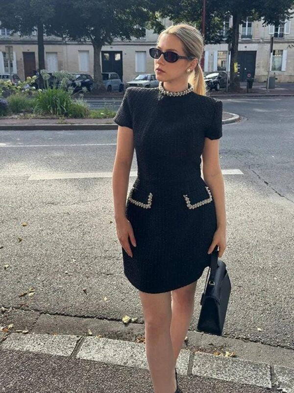Elegant Tweed Embellished Dress - Image 6