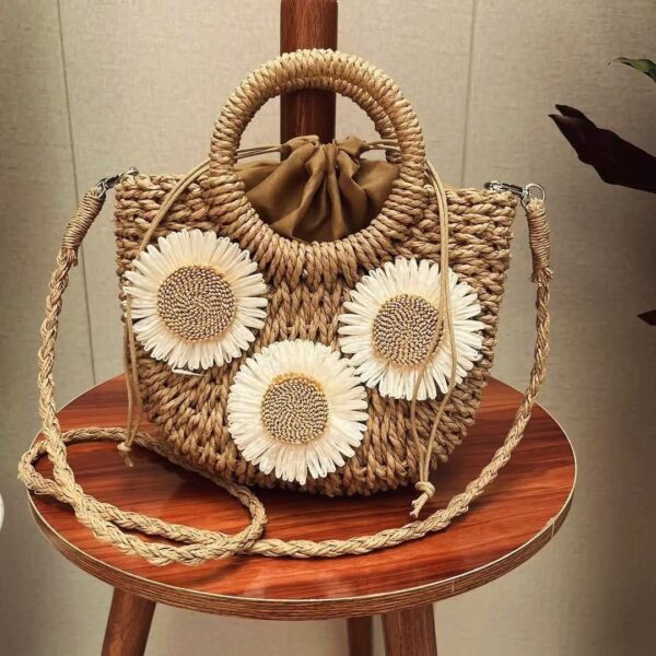 Jute bag Straw flower Pateched Bag - Image 2