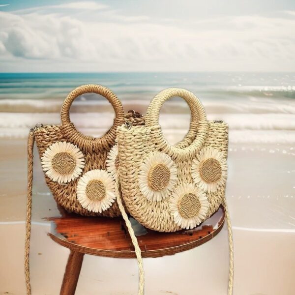 Jute bag Straw flower Pateched Bag - Image 3