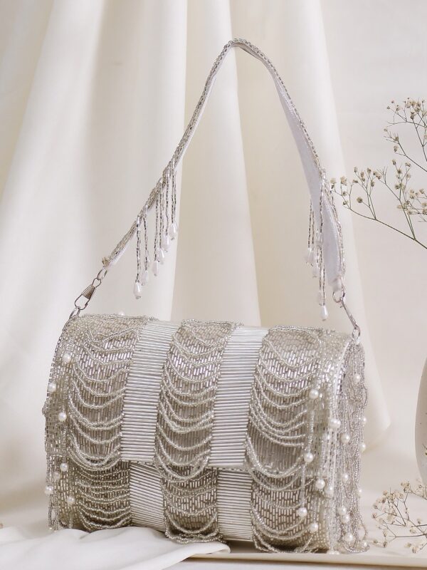 Designer Silver Katdana Flap Clutch - Image 2