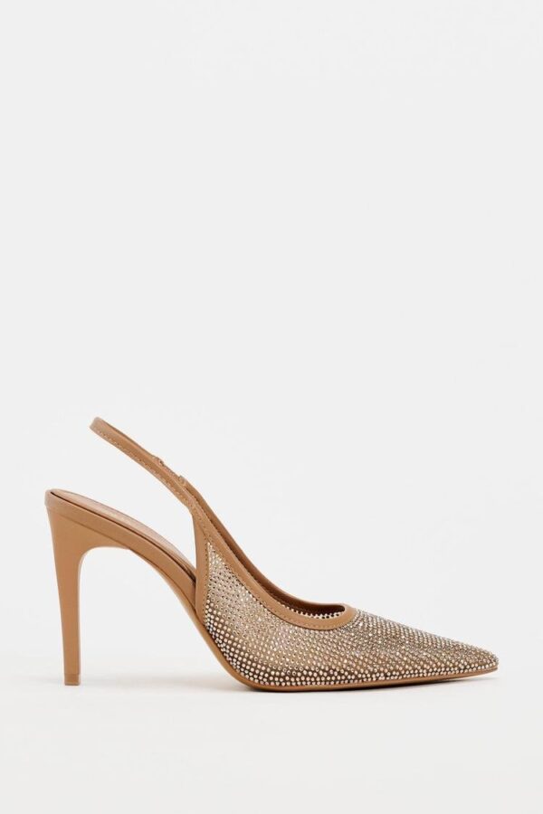Premium Rhinestone Studded Nude Heels - Image 4