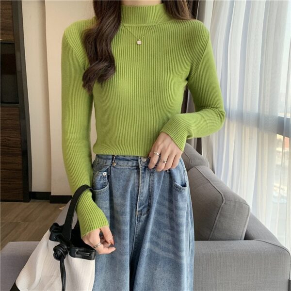 Autumn winter mock neck basic jumper long sleeve knitting pullover