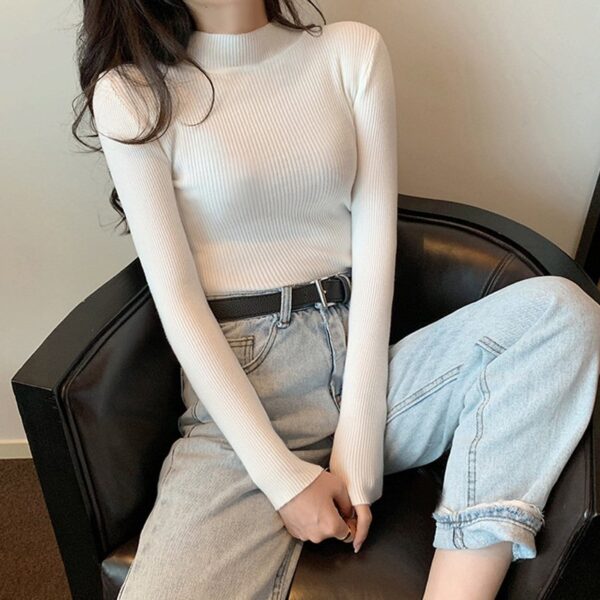 Autumn winter mock neck basic jumper long sleeve knitting pullover - Image 5