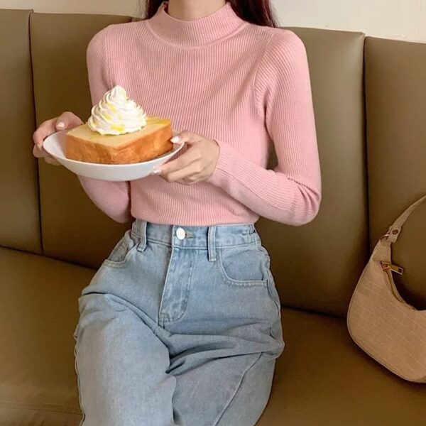 Autumn winter mock neck basic jumper long sleeve knitting pullover - Image 4