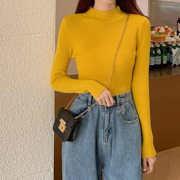Autumn winter mock neck basic jumper long sleeve knitting pullover - Image 6