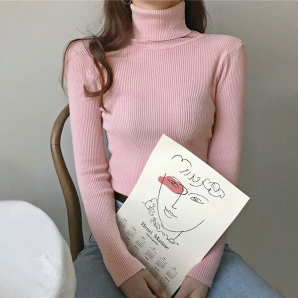 Casual High neck knitted women sweater - Image 2