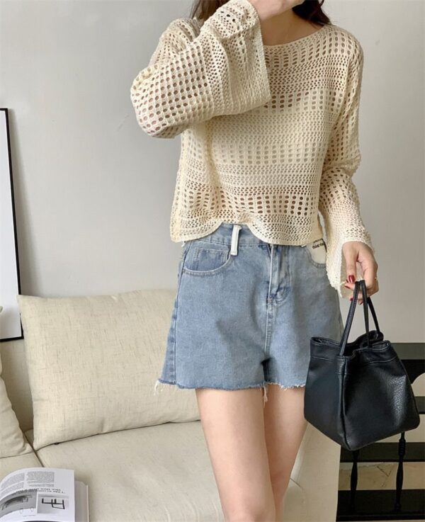 Hollow Sun Protection Knitwear Women's Versatile Loose Sweetheart Top - Image 2