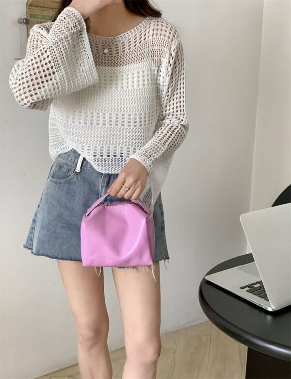 Hollow Sun Protection Knitwear Women's Versatile Loose Sweetheart Top - Image 3
