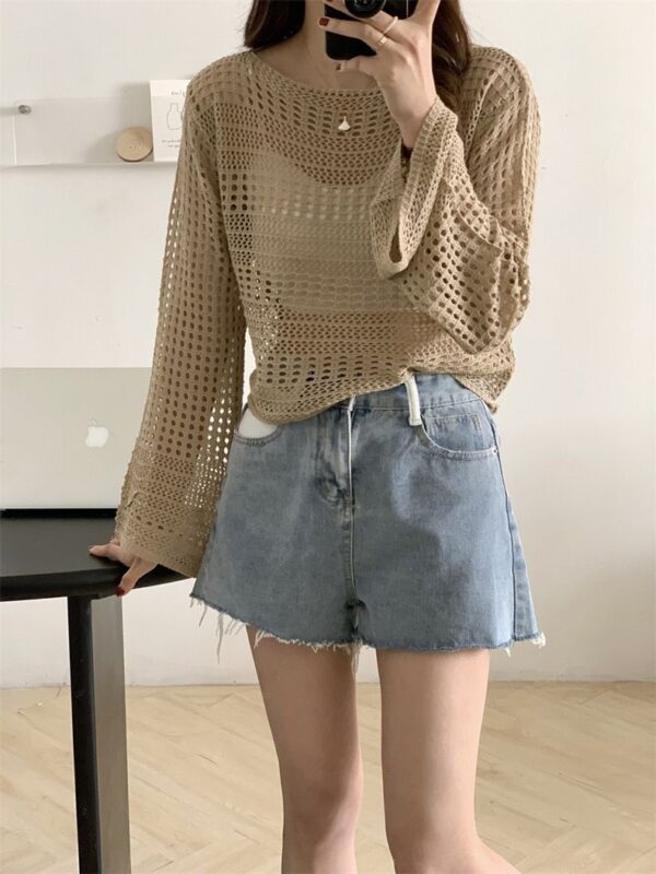 Hollow Sun Protection Knitwear Women's Versatile Loose Sweetheart Top - Image 6