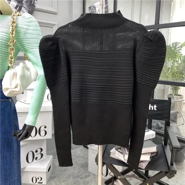 Puff Slevee Long Sleeve Sweater Jumpers Women Knitted Hollow Out Cropped Sweater Pullover Top - Image 2