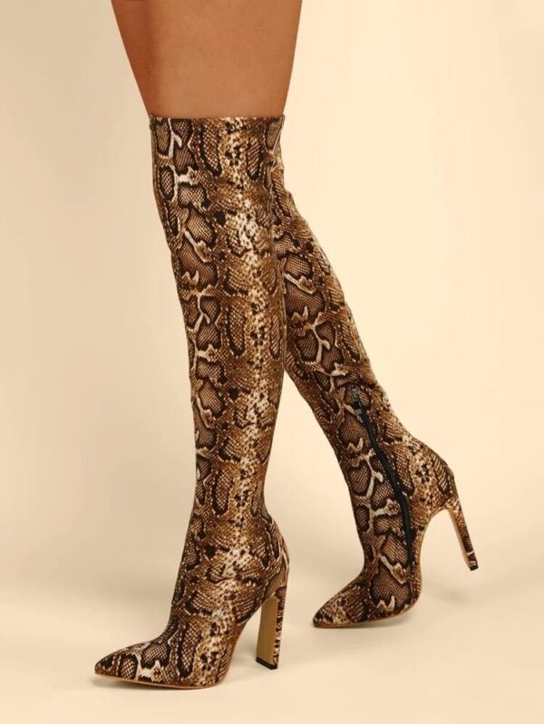 Snake Pattern Thigh High Boots