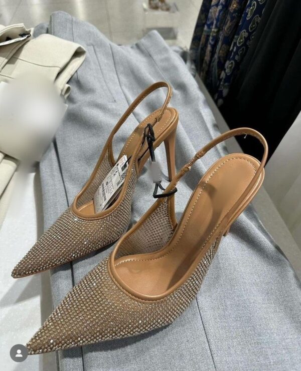 Premium Rhinestone Studded Nude Heels - Image 2