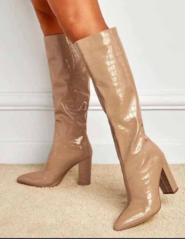 Croc Knee High Block Heel Boots - Image 2