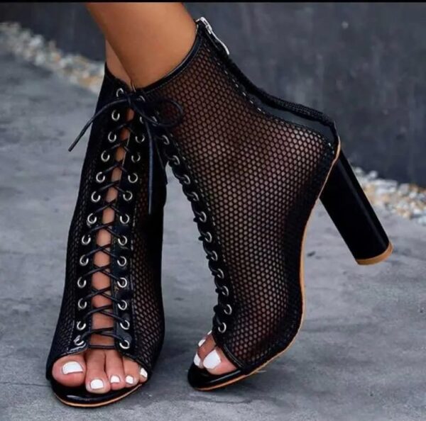 Premium Lace Up Mesh Block Heel Boots - Image 3