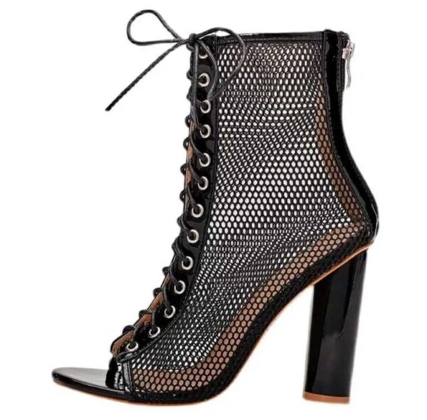 Premium Lace Up Mesh Block Heel Boots - Image 2