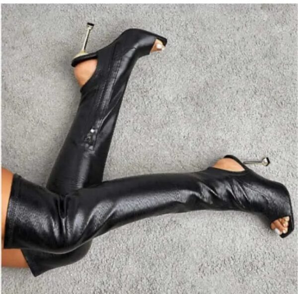 Thigh High Cutout Leather High Boots - Image 2