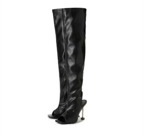 Thigh High Cutout Leather High Boots - Image 3