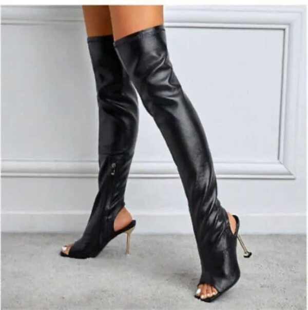 Thigh High Cutout Leather High Boots