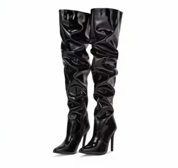 Premium Thigh High Glossy Black Boots - Image 3