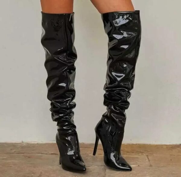 Premium Thigh High Glossy Black Boots