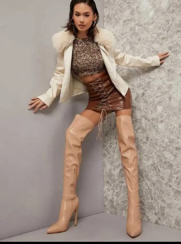 Premium Thigh High Beige Pointed Toe Boots