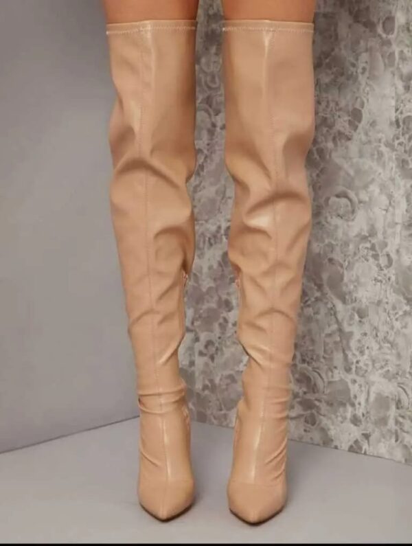 Premium Thigh High Beige Pointed Toe Boots - Image 3