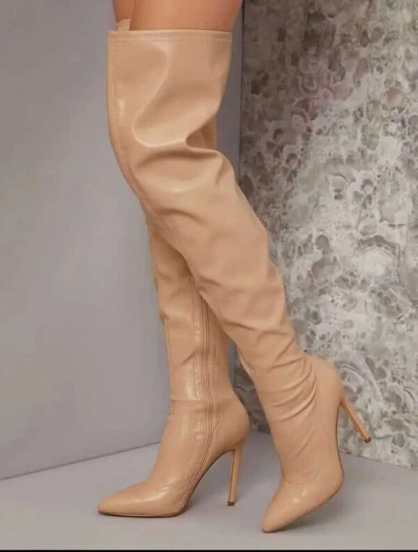 Premium Thigh High Beige Pointed Toe Boots - Image 2