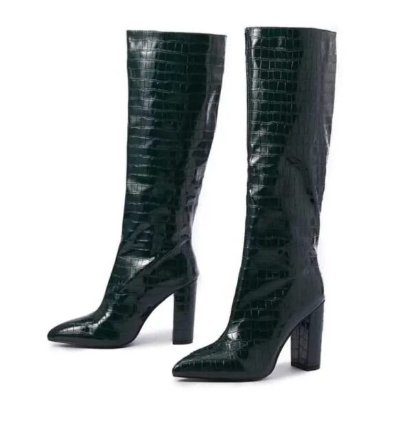 Croc Pattern Knee High Boots - Image 2