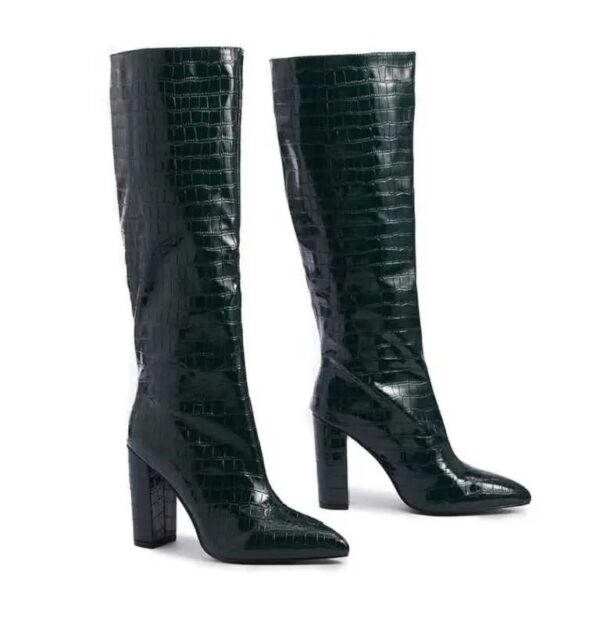 Croc Pattern Knee High Boots