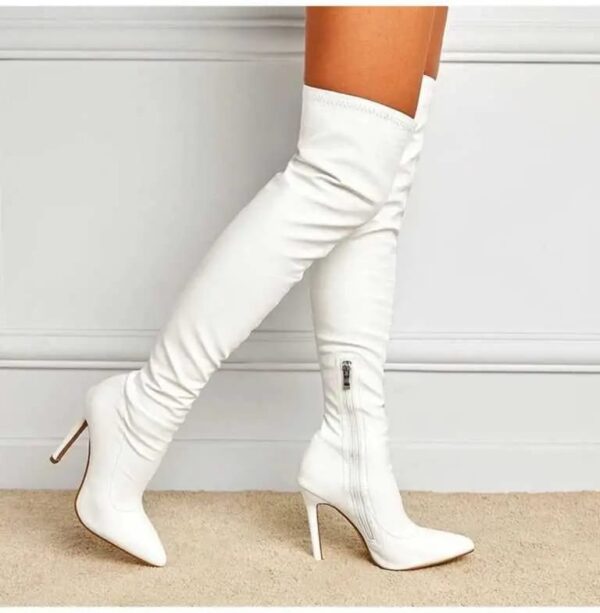 Premium Thigh High Fitted White Boots