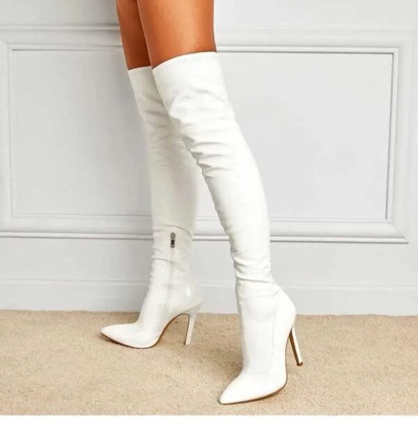 Premium Thigh High Fitted White Boots - Image 2