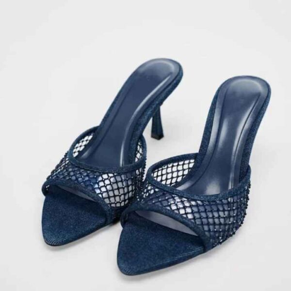 Premium Mesh Embellished Heeled Mules